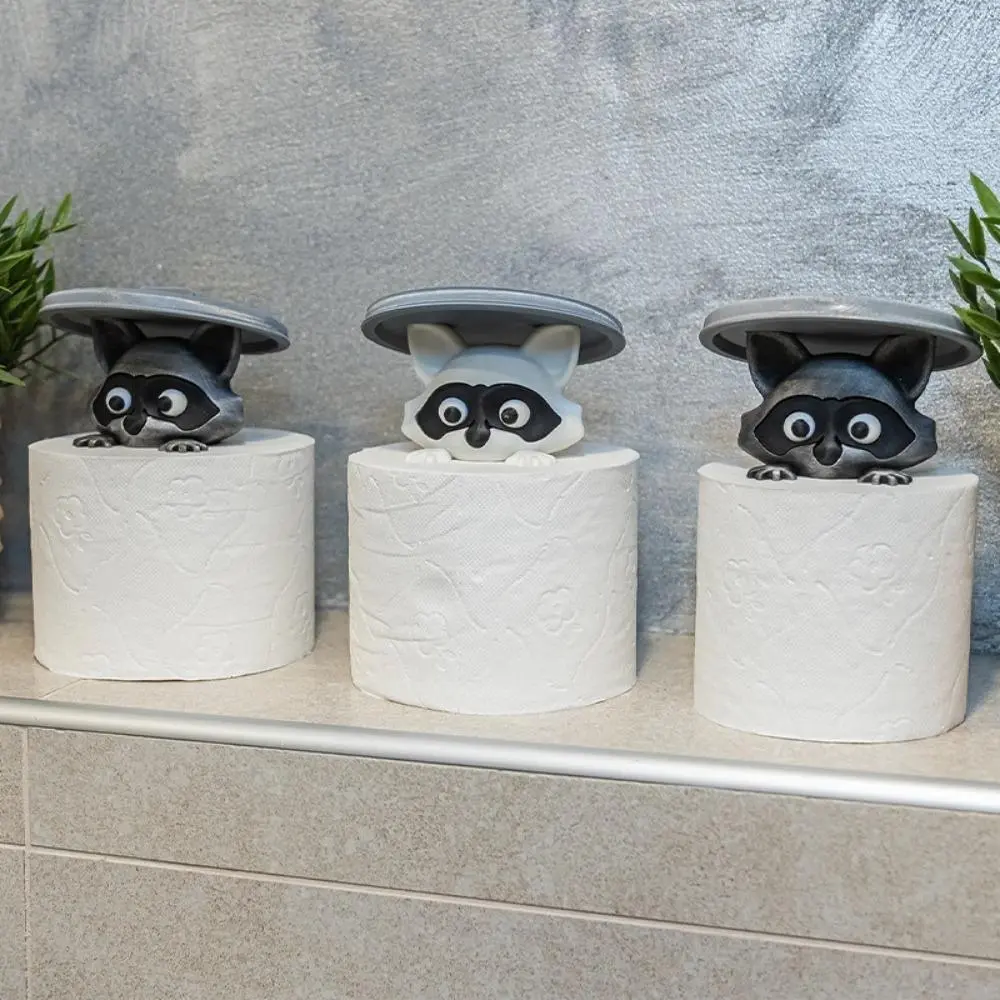 2pcs Adorable 3D Printed Raccoon Toilet Paper Holder‑Black & White Cute Bathroom Wall & Counter Decor with Expressive Eyes, Durable Plastic Freestanding or Over‑Jar Mount Tissue Dispenser, Space‑Saving Novelty Home Accessory, Fun Gift for Animal Lovers