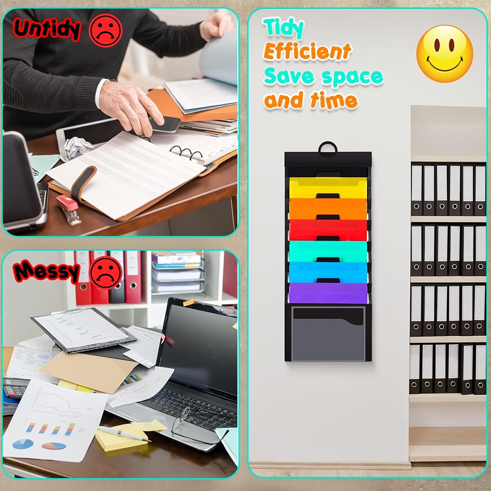 Wall-Mounted File Organizer, 6-Tier Hanging Folder Storage, Office Document Holder, Multi-Color, 36-Inch, Ideal for Organizing Files