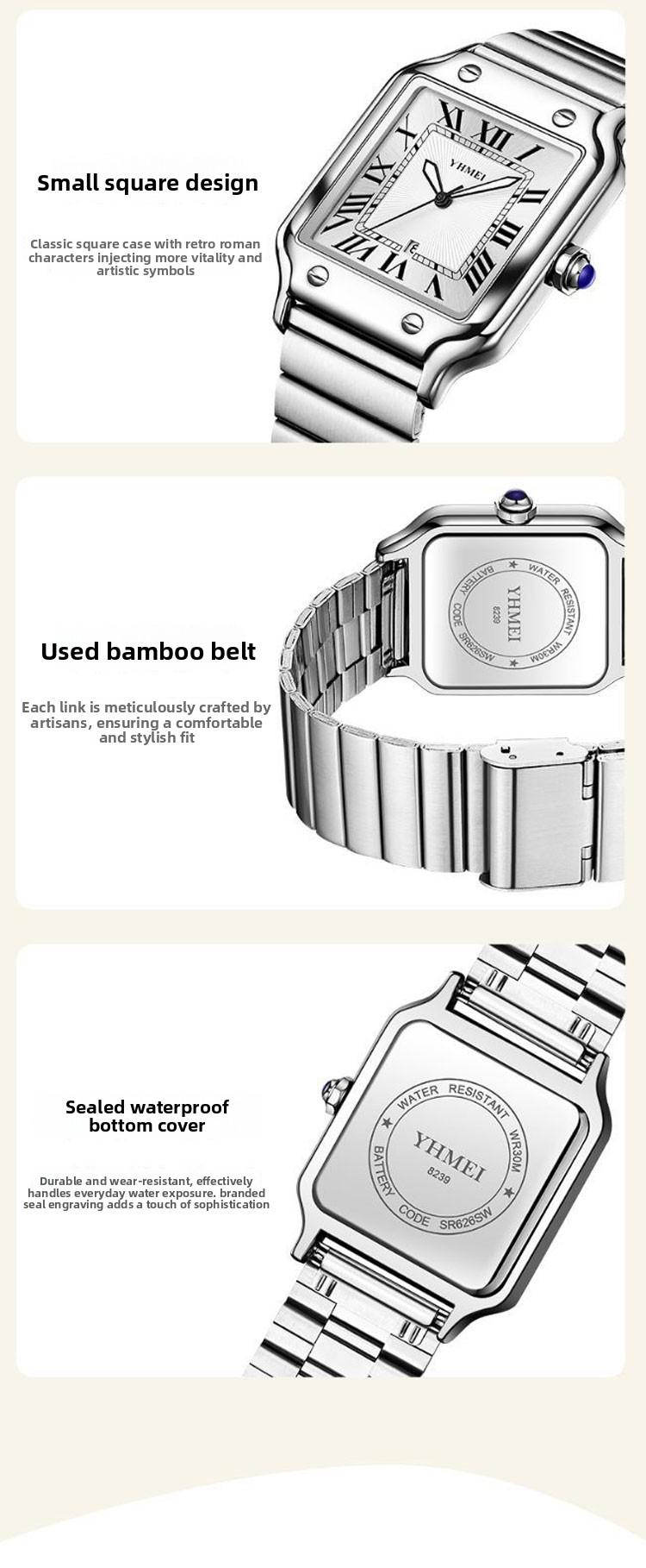 Women's Men's Unisex Square Watch - Silver Stainless Steel Band, Roman Numerals, Date Display, Waterproof Quartz Wristwatch, Fashion Casual Retro Wristwatch, Perfect Gift