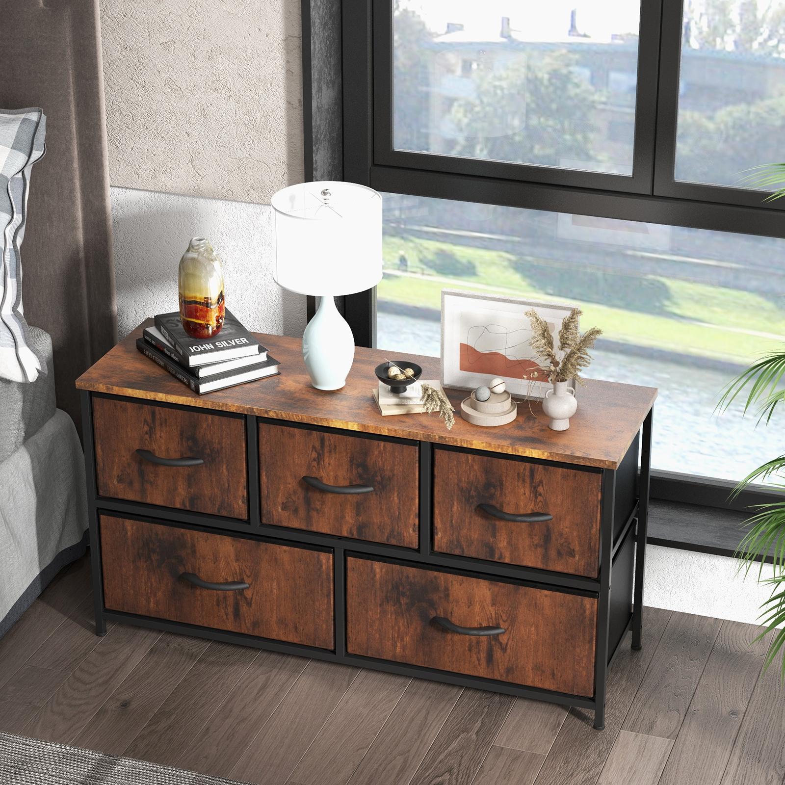 Fabric Storage Cabinet with 5 Drawers | Dressing Table TV Unit with Small Wardrobe for Bedroom & Living Room furniture indoor Organization Aesthetic Modern Design Interior