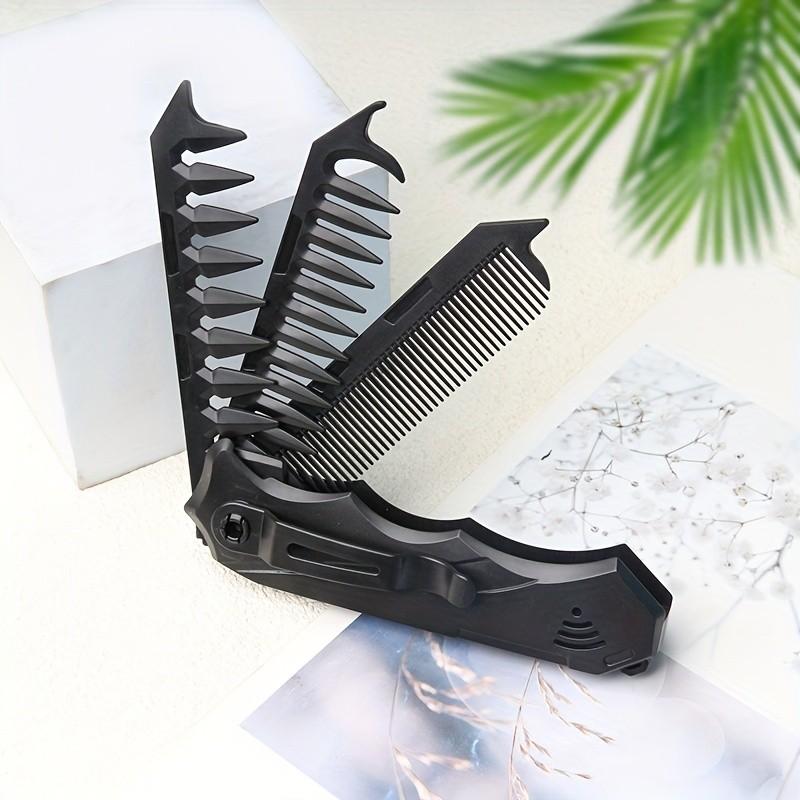 Men's Designer Folding Comb, Oil-Resistant Dual-Head Travel Pocket Brush, Ergonomic Handle, Daily Styling, Christmas & Halloween Gift