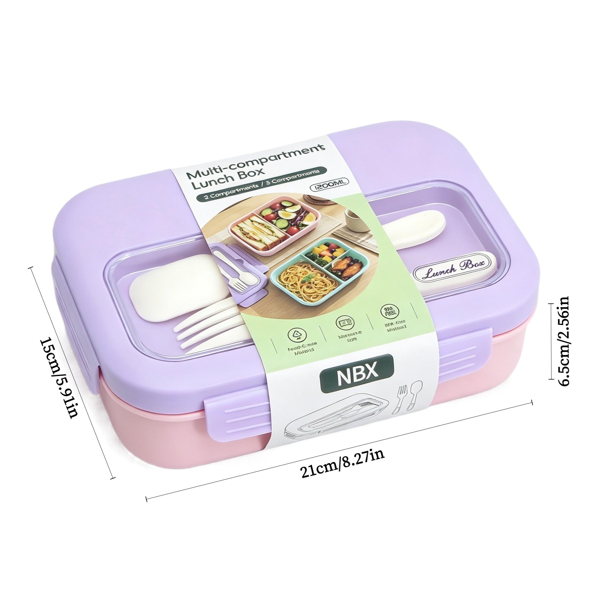 Bento Box for Adults Kids, 1200ML Leak‑Proof 2/3 Compartments Lunch Box with Built‑in Utensils, Fork, BPA‑Free Microwave‑Safe Food Container for Work School Picnic