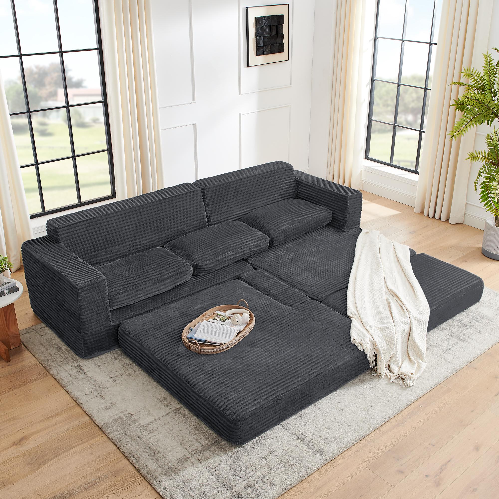 【New Year Special Discount】 Niccae 112” Modular Sectional Sofa, Cloud Convertible Sofa Bed Sectional Couch with Deep Seat, Modern Modular L-Shape Sofa Couch with Chaise,Upholstered Couches for Living Room