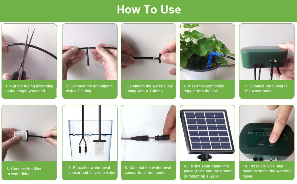 Solar Automatic Drip Irrigation Kit, Timer Controlled Watering System, Automatic Watering Devices, Automatic Irrigation Equipment, Suitable for Garden Flower Beds & Greenhouse Plants