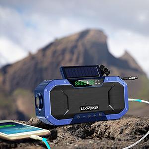 Emergency Radio Waterproof Bluetooth Speaker,Portable Digital AM FM Radio with Flashlight,Reading Lamp,Hand Crank NOAA Weather Radio with Solar Panel,5000mAH Cell Phone Charger,Emergency Survival Kit
