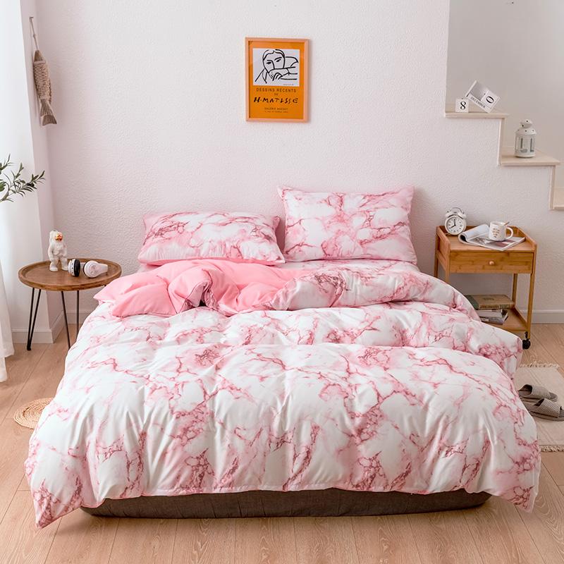Marble Pattern Plain Color Printed Decorative Duvet Cover Set, Comfortable Bedroom Accessories, Includes 1 Fitted Sheet and 1/2 Pillowcases