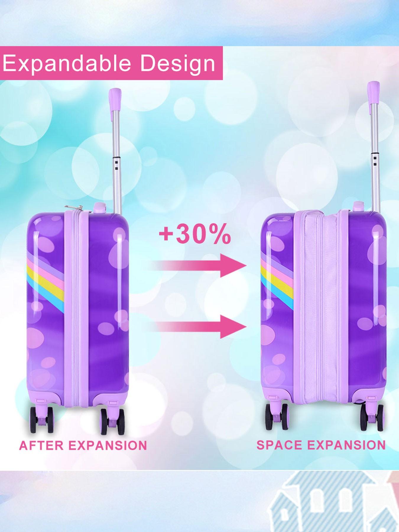 1 Set Kids Luggage Set, Cute Cartoon Cat Print Hard Shell Suitcase with U-Shaped Neck Pillow, Lightweight Rolling Carry On Luggage for Girls, Travel Trolley Case for School Trip, Vacation, Airplane