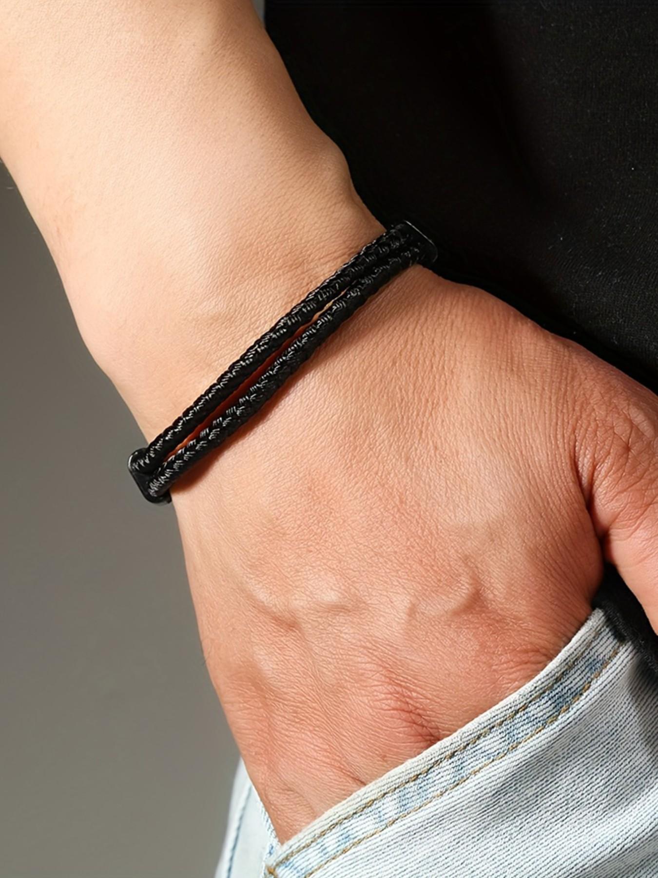 Men's Braided Rope Wristband, Minimalist Style, Dual Layer Nylon Rope with Buckle, Ideal Daily Accessory, Perfect Gift for Boyfriend