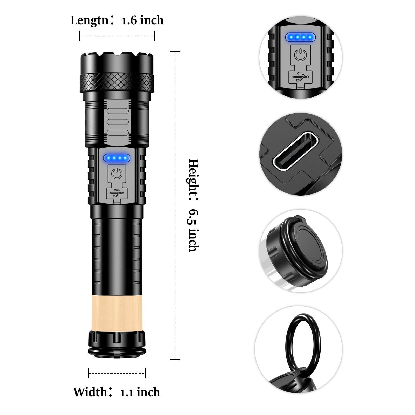 Strong Light Laser Flashlight USB Rechargeable with 8 Light Modes, High Lumens,Strong magnetic attraction,Emergency Red and Blue Lights, International Rescue Lights,for Hiking, Garage, Garden, Camping, Emergency