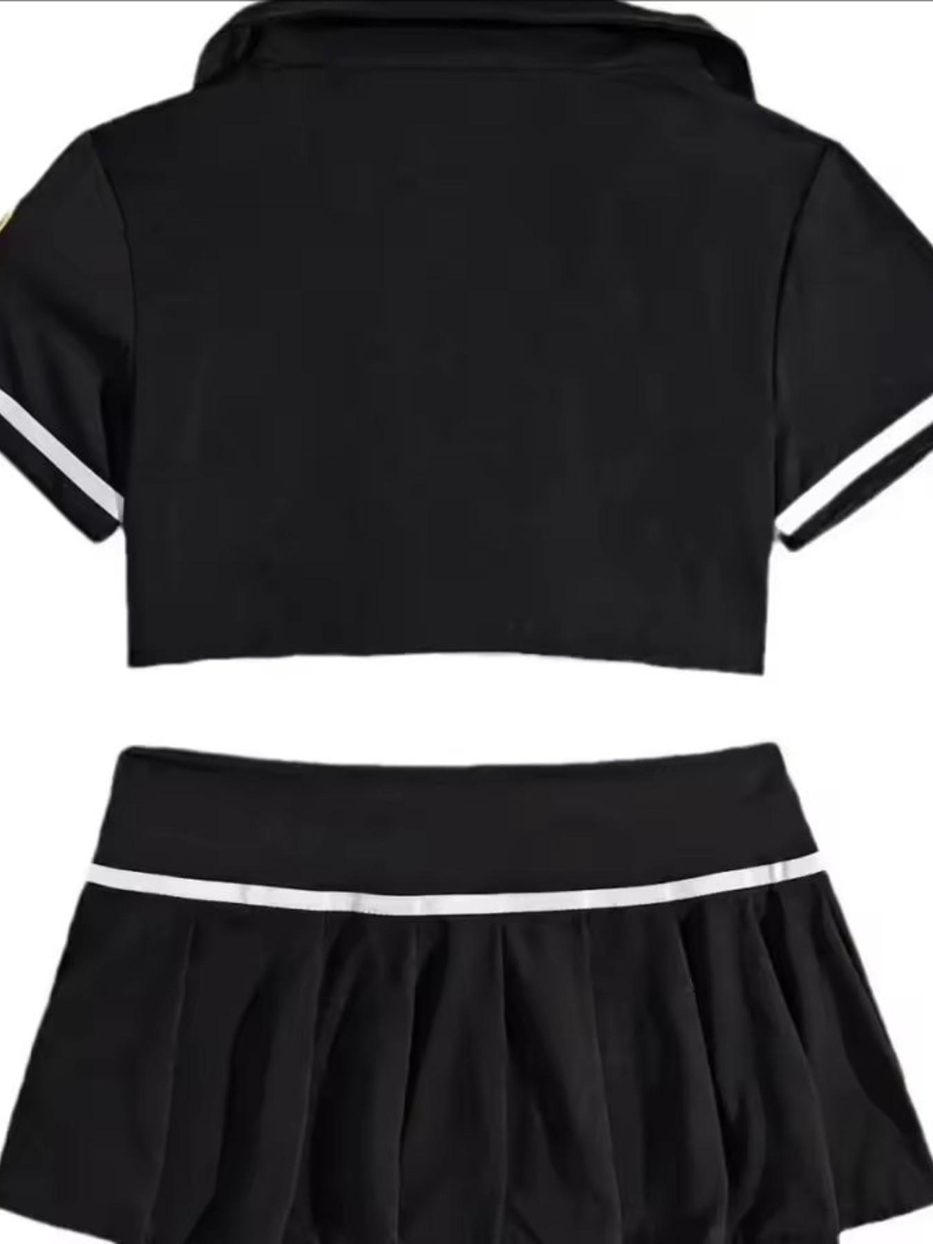 Adult Women's Sexy Police Themed Split Costume, All-Season Slim-Fit Solid Dress Set, Erotic Underwear Top and Skirt Ensemble