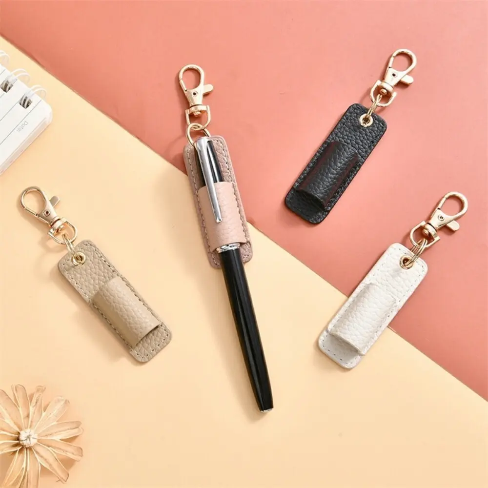 6PCS Wear-Resistant Litchi Grain Faux Leather Pen Pouches - Slim Signature Pen Holder Sleeves, Portable Office Business Stationery Storage Bags