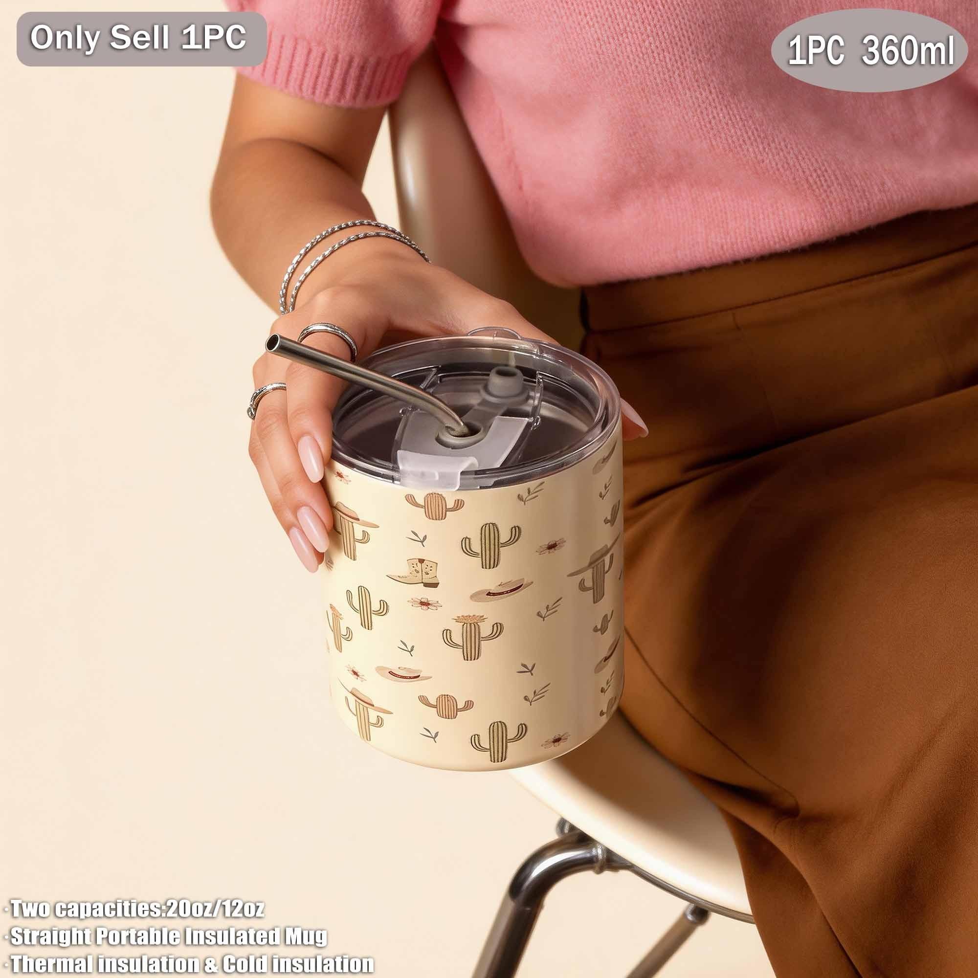 Cactus Pattern Dual-Layer Stainless Steel Insulated Cup, 360ML-600ML, Vacuum Bottle, Travel Mug, Gift for Holidays and Birthdays