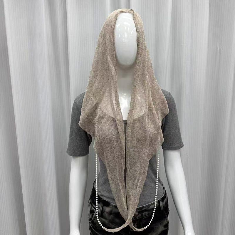 Pearl chain bright silk hooded scarf summer breathable sun protection veil