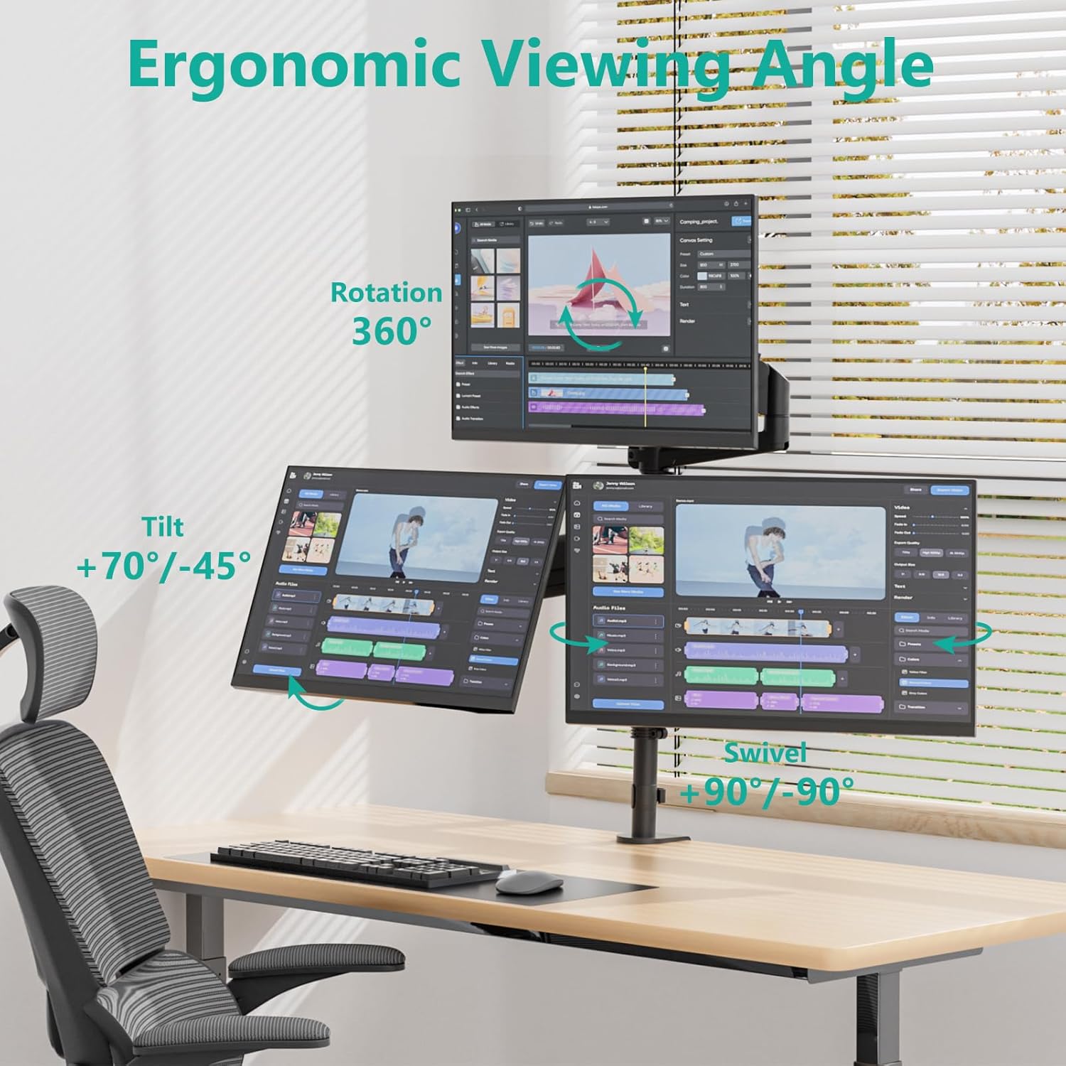 Triple Mount for 13-34 inch Screens, Full Adjustable 3 Monitors Desk Mount with Clamp & Grommet Base, Triple Monitors Arm, up to 19.8lbs Each, VESA 75x75 100x100 mm (GSDM003XL), Black Triple Mount for 13-34 inch Screens, Full Adjustable 3 Monitors Desk Mount with Clamp & Grommet Base, Triple Monitors Arm, up to 19.8lbs Each, VESA 75x75 100x100 mm (GSDM003XL), Black