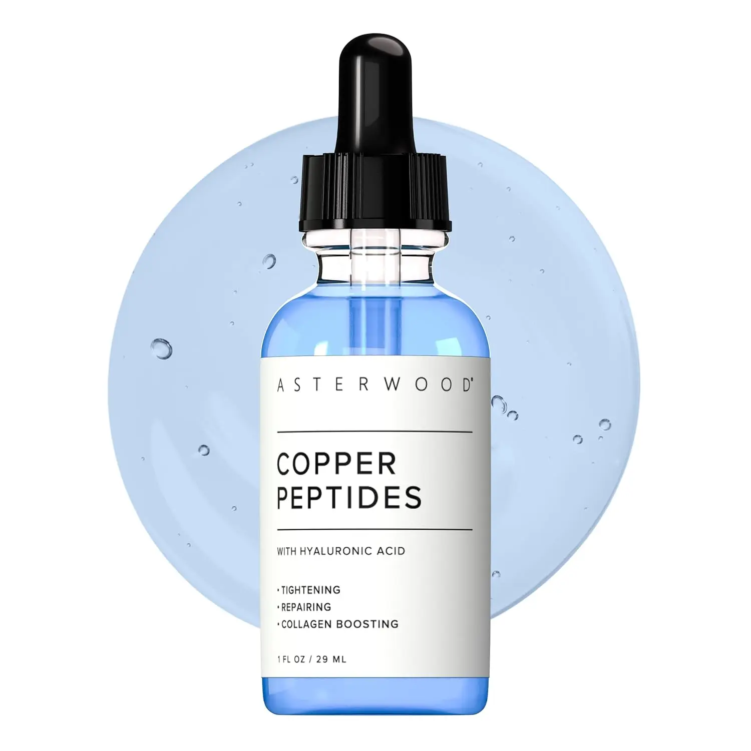 Asterwood Copper Peptides Serum for Face, GHK-Cu Peptide w/Hyaluronic Acid |   Topical GHK-Cu with HA, Anti-Aging, Hydrating & Collagen Boosting, Cruelty-Free, 1 Fl Oz