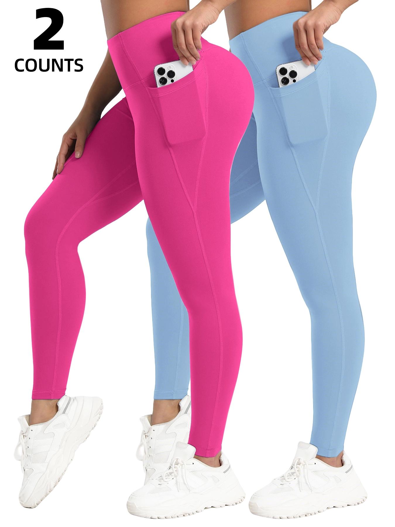 Women's Solid Color Side Pocket High Waist Sports Leggings, High Stretch Casual Comfortable Breathable Skinny Pants for Yoga Gym Workout Running, Ladies Sportswear for All Seasons, High Waisted Leggings