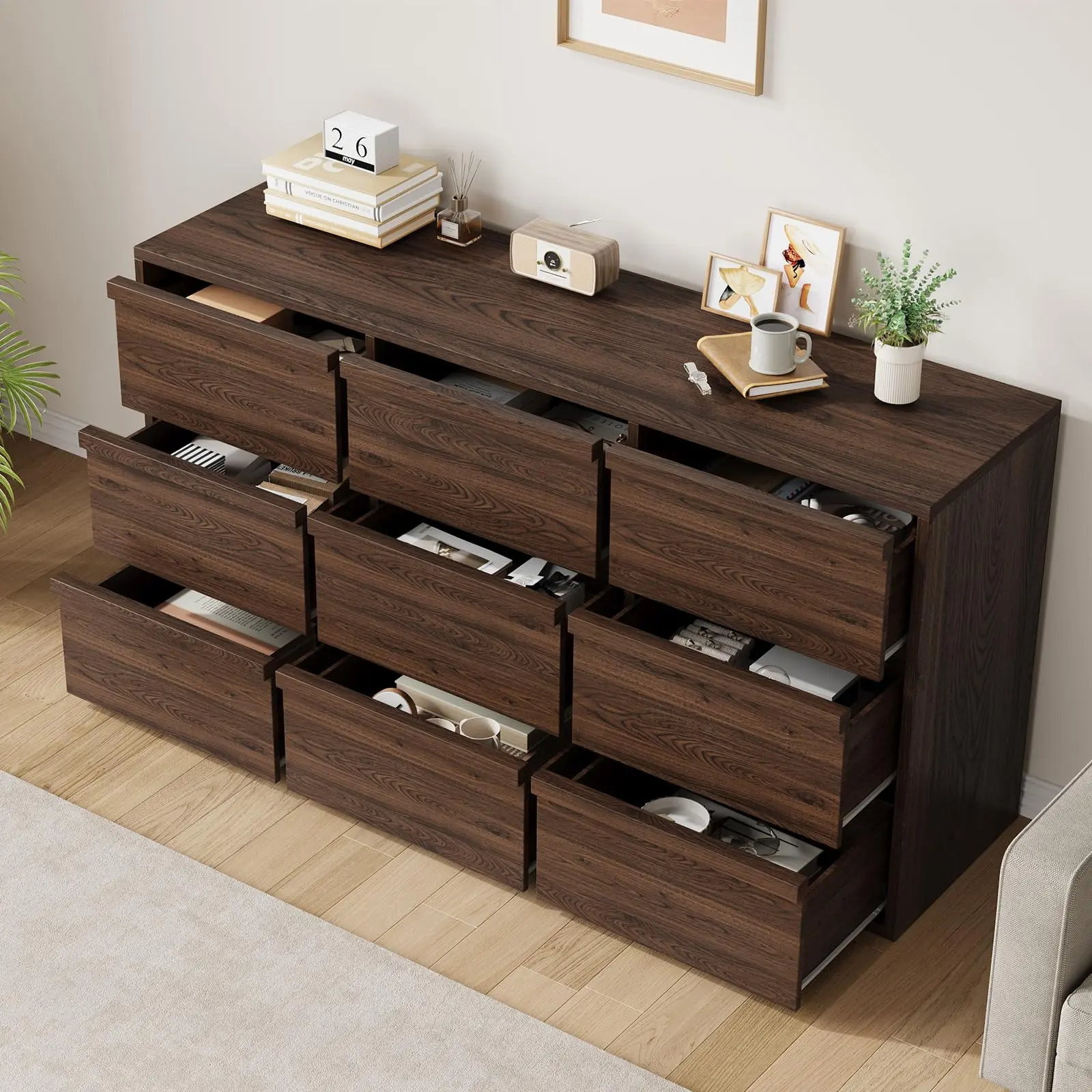 9 Drawer Dresser for Bedroom, 59" Wide Modern Dressers & Chest of Drawers with Large Storage, Wooden Dresser Organizer Closet for Living Room, Entryway, Nursery