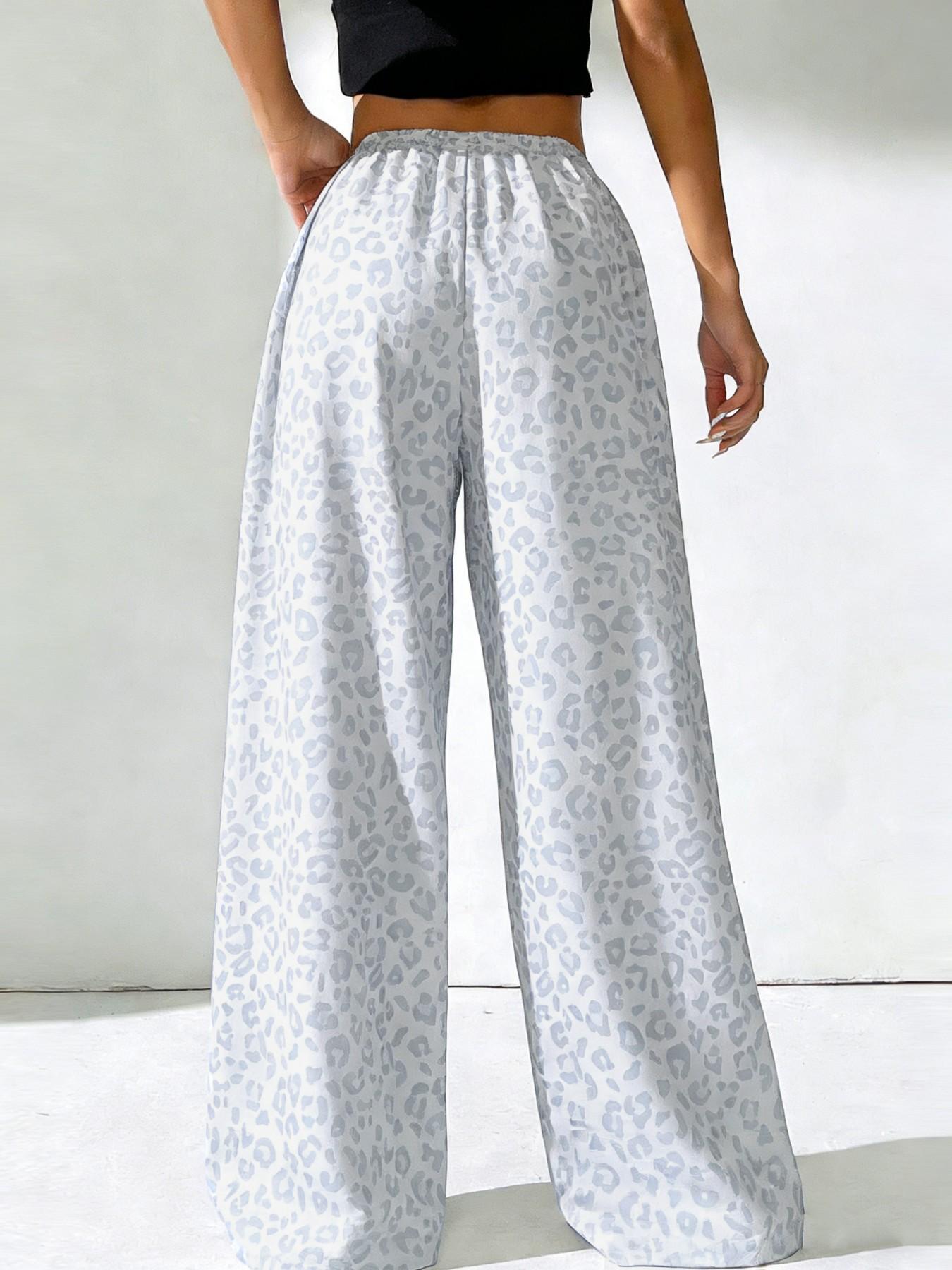 Women's Leopard Print Loose Long Pants, Casual Fashion, Drawstring Waist, All Seasons, Wide Leg, Perfect for Spring Summer Fall, Casual Lounge Pants