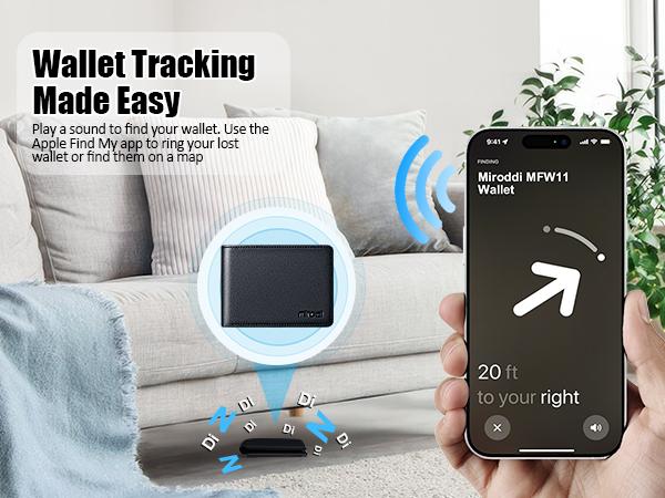 Mens Wallet with Tracker for IPhone Find My, 100% Genuine Leather RFID Blocking Slim Bifold Front Pocket Minimalist Wallet for Men Credit Card Holder Smart Wallet for phone16/15/14/13/12 promax  Spring