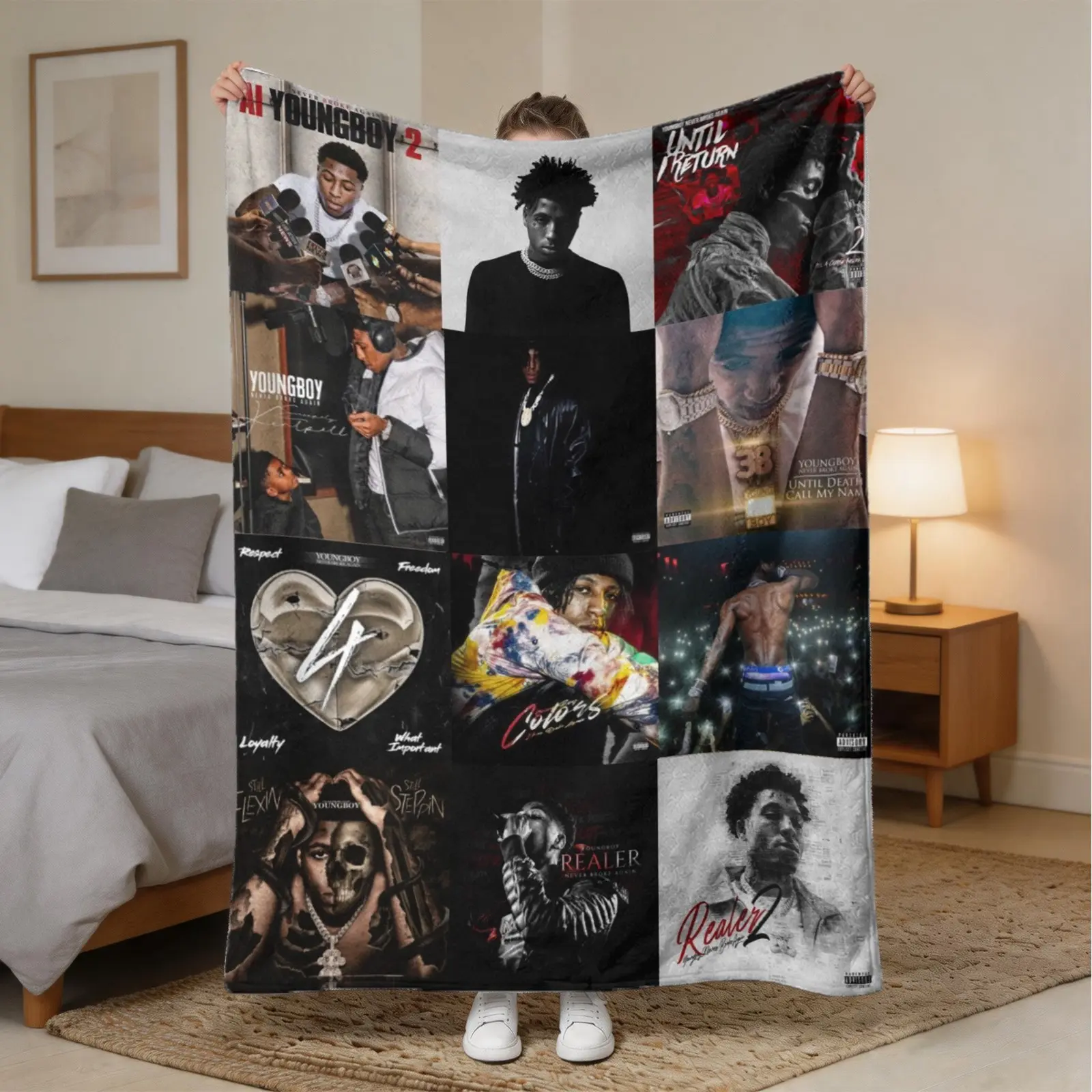 Nba Youngboy Flannel Blanket, Soft and Cozy, Warm Sofa Cover, Perfect for Naps, Ideal Gift, Classic Style, Made in China