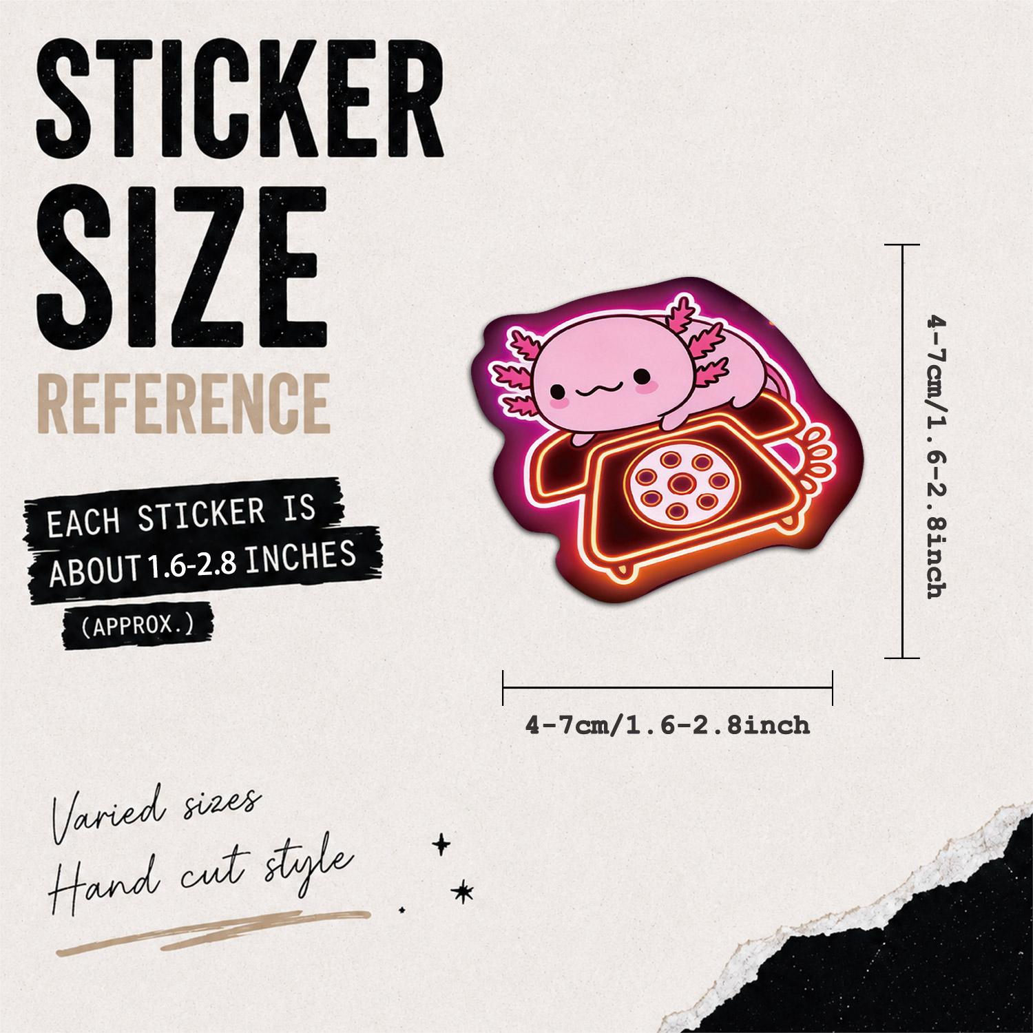 50pcs*5packs Neon Axolotl Aesthetic Vinyl Stickers Pack for Laptop Water Bottle Phone Case Skateboard Journal Scrapbook DIY Decoration