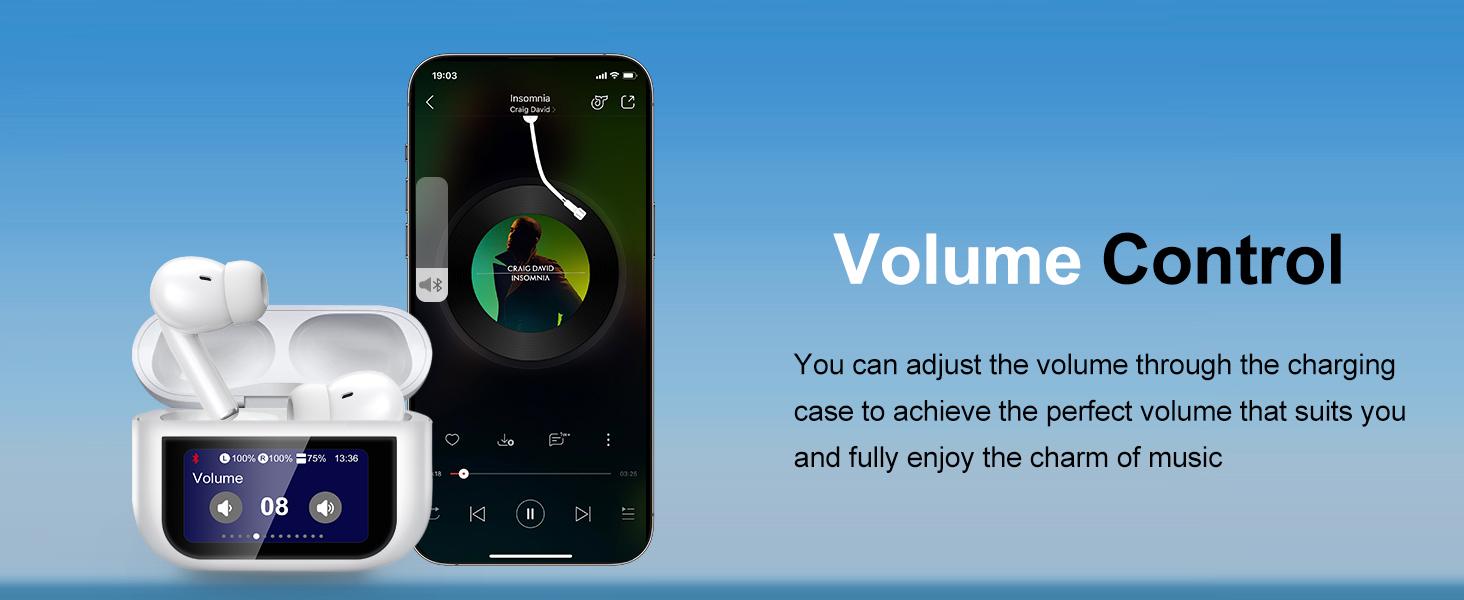 Smart Earphones with Touchscreen, Touch Screen Earbuds, 13 Functions Wireless Headphones Bluetooth 5.4, Touch Buds with LED Screen, ANC/ENC Noise Cancelling, 40H Playtime, for iOS Android