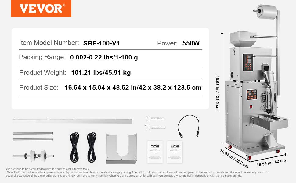 VEVOR Automatic Particle Packaging Machine, 0.002-0.22lbs/1-100g, Multi-Function Pouch Powder Sachet Weighting Filling Packing Machine, Powder Filler Machine for Tea Seeds Grains Flour Beans Glitter VEVOR Automatic Particle Packaging Machine, 0.002-0.22lbs/1-100g, Multi-Function Pouch Powder Sachet Weighting Filling Packing Machine, Powder Filler Machine for Tea Seeds Grains Flour Beans Glitter