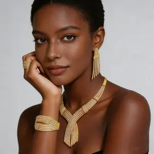 Luxury Crystal-Embedded Gold Jewelry Sets African Style Statement