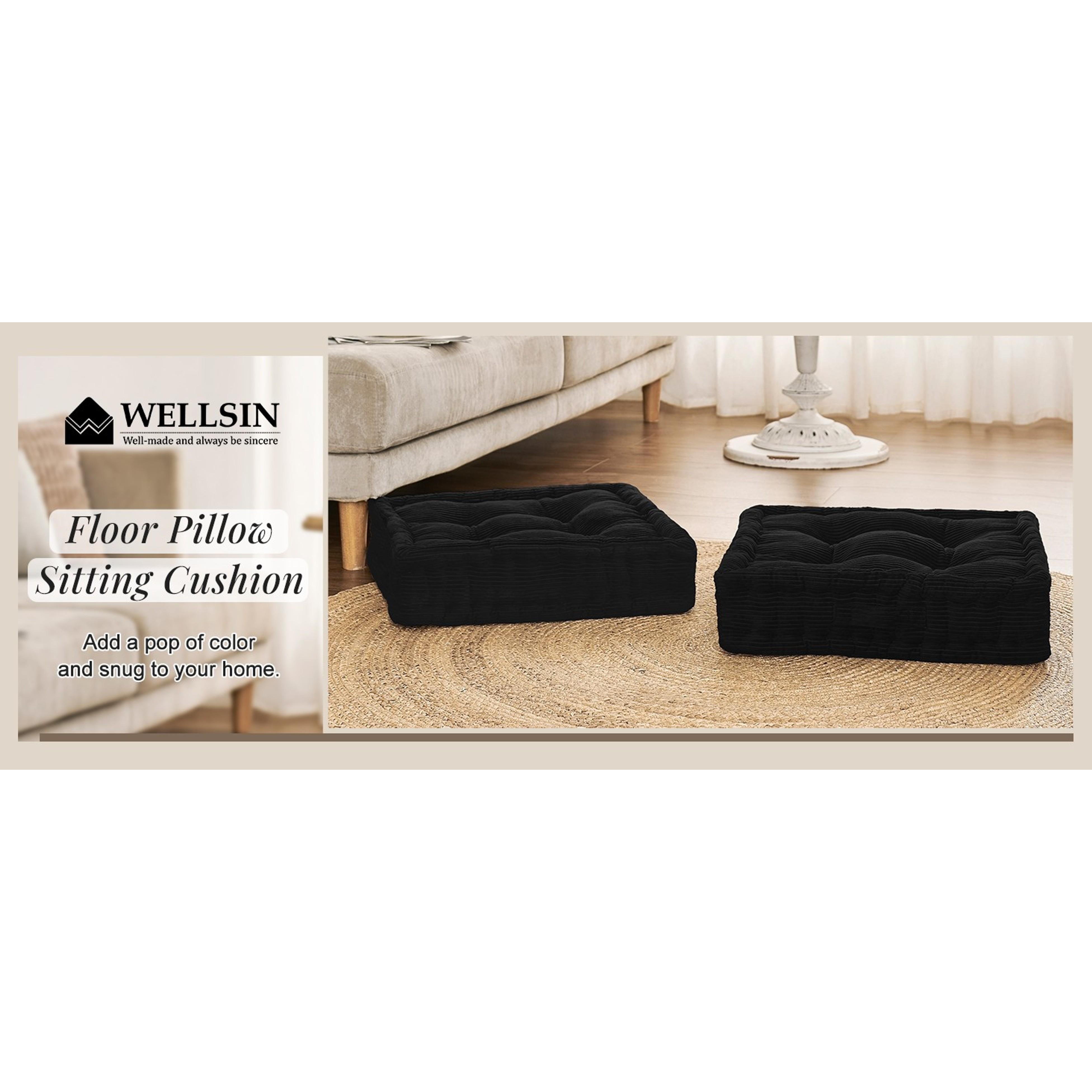 Square Floor Pillows for Adults Kids - Meditation Floor Pillow Seating Cushion - Tufted Floor Cushion with Shredded Foam & Velvet Cover, 2 Pack, 20x20 Inch, Black Square Floor Pillows for Adults Kids - Meditation Floor Pillow Seating Cushion - Tufted Floor Cushion with Shredded Foam & Velvet Cover, 2 Pack, 20x20 Inch, Black