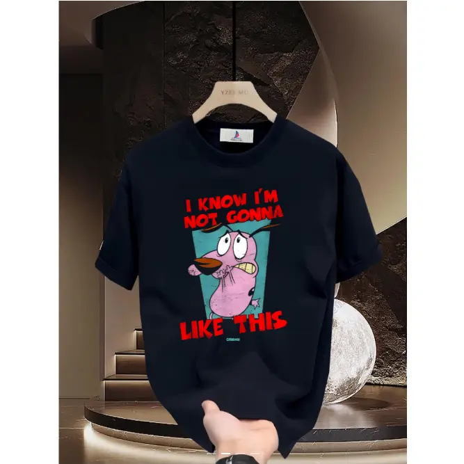 Courage the Cowardly Dog Graphic T-Shirt, 100% Cotton, Casual Crew Neck, Slight Stretch, All-Season Knit Fabric, Regular Fit with Printed Pattern for Adults Man Menswear