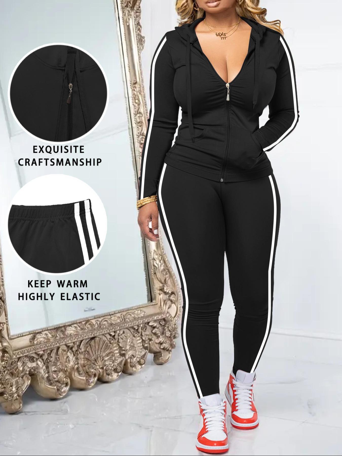 Women's Fall Winter Casual Set, Long Sleeve Knit Top & Pants Two-Piece Suit, Simple Solid Color Fitted Home Wear for Parties & Leisure Activities