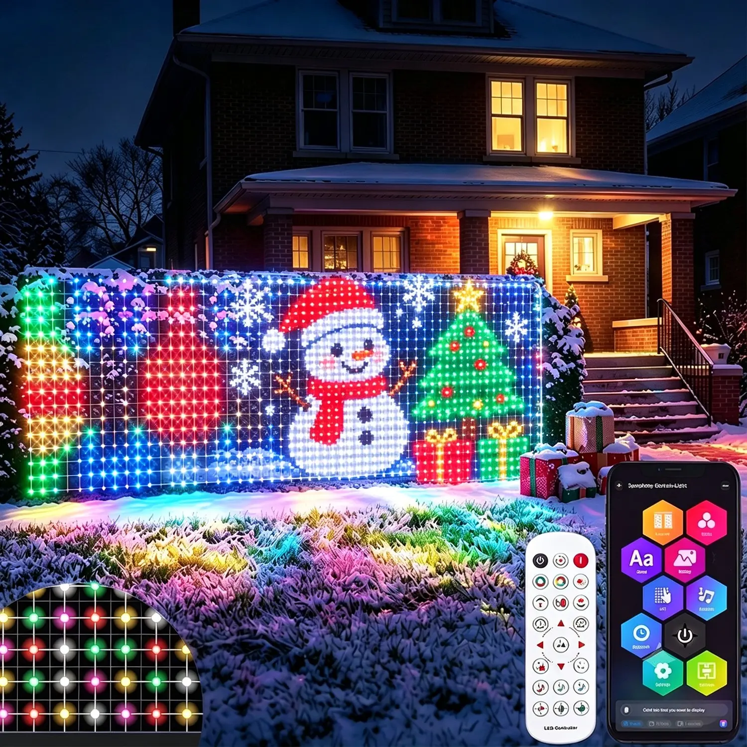 Outdoor Smart Mesh Light, RGB & Ic APP-Controlled Decorative Lights, Dynamic DIY Fairy String Lights, USB Powered Christmas Curtain Lights