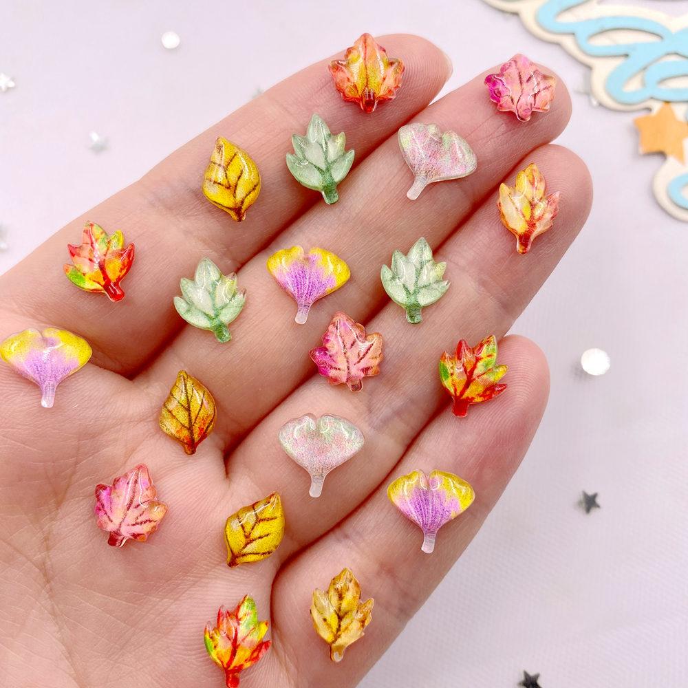 30pcs Mixed Resin Shiny Mini Crystal Colorful Maple Leaves Art Flat ...