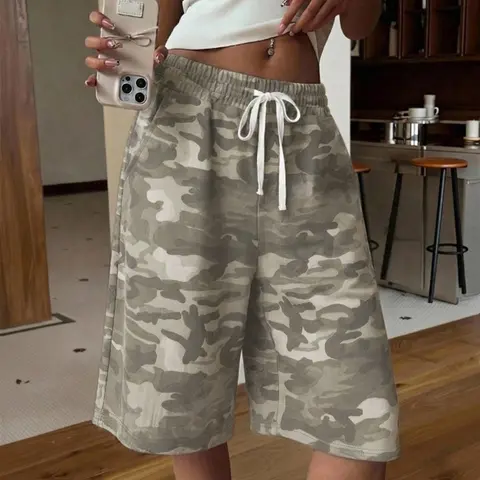 Casual Retro Camouflage Print Street Style Y2K Wide Leg Bermuda Shorts, Perfect for Everyday Wear, Comfortable