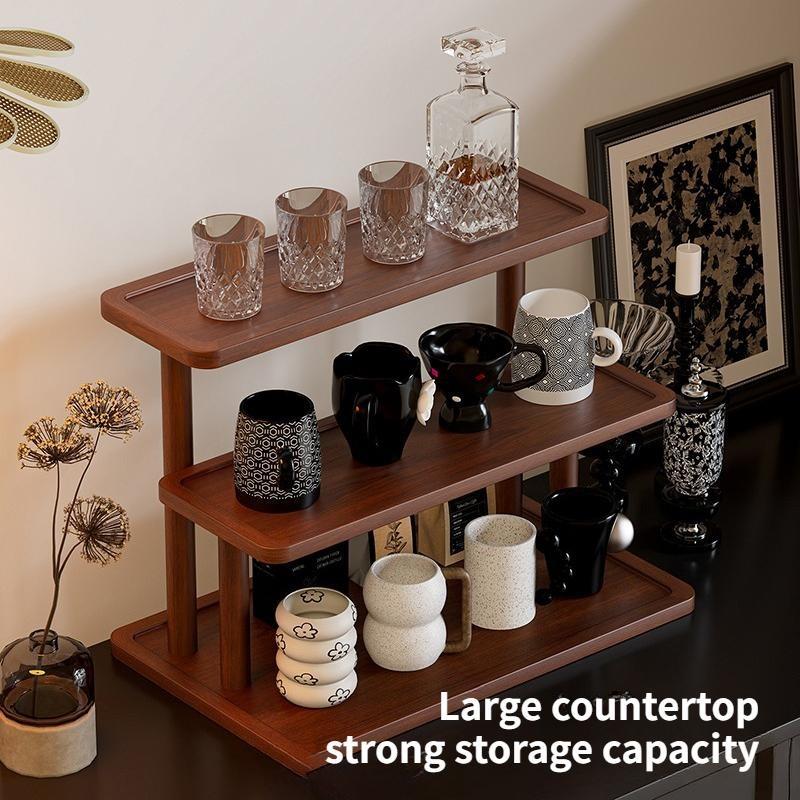 Wooden Multi-Layer Display Rack, Home Storage Organizer, Cup Holder, Key Holder, Small Item Organizer, Space Saving Design, Durable Material, Display Riser