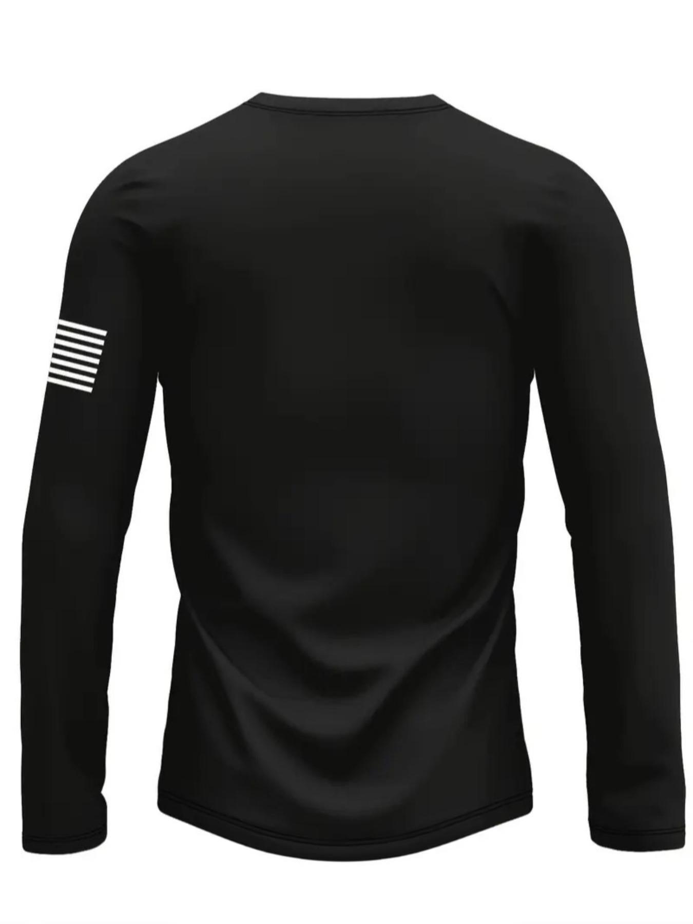 Men's American Flag Print Graphic Round Neck Long Sleeve Tee, Regular Fit Fitted Casual Crew Neck T-shirt for Fall & Winter, Men's Top for Daily Wear