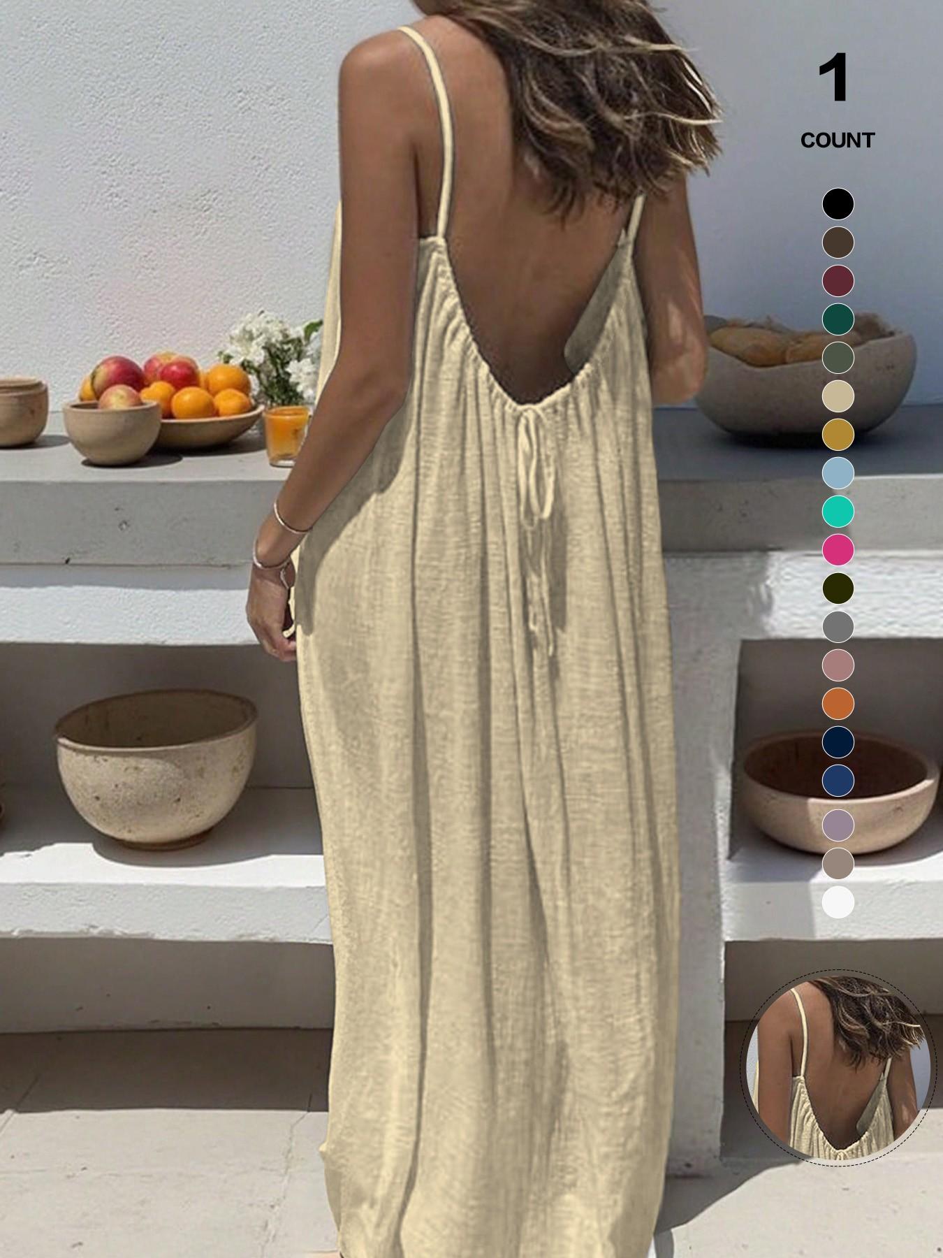New Women's Backless Strap Sleeveless Dress, Loose Fit Homewear, Sexy Sleepwear, Beach Cover-Up, Multiple Colors & Sizes Available