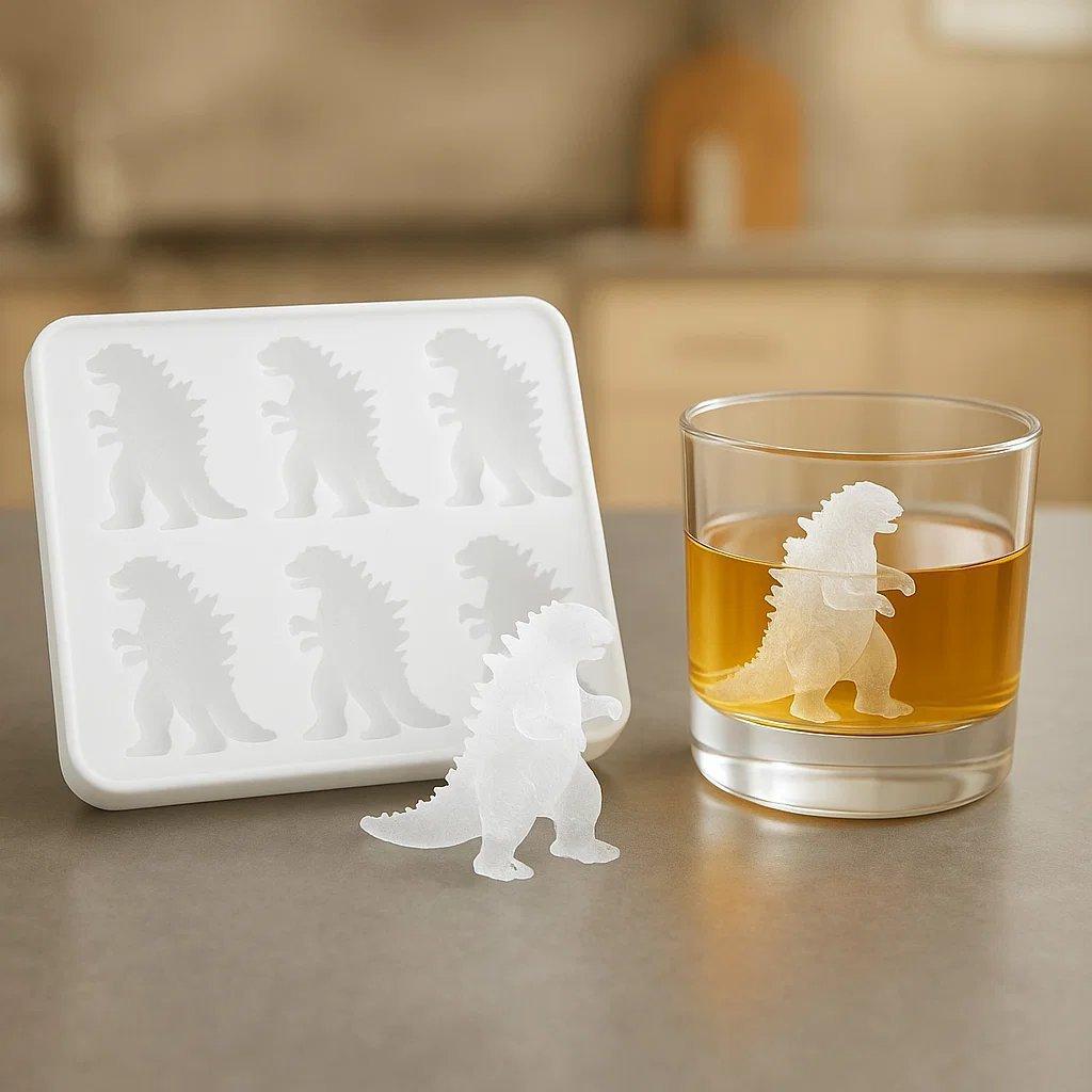 Godzilla Shaped Silicone Ice Cube Tray, 2D Dinosaur Ice Mold for Whiskey Cocktails, Unique Party Drink Accessory, Easy to Use