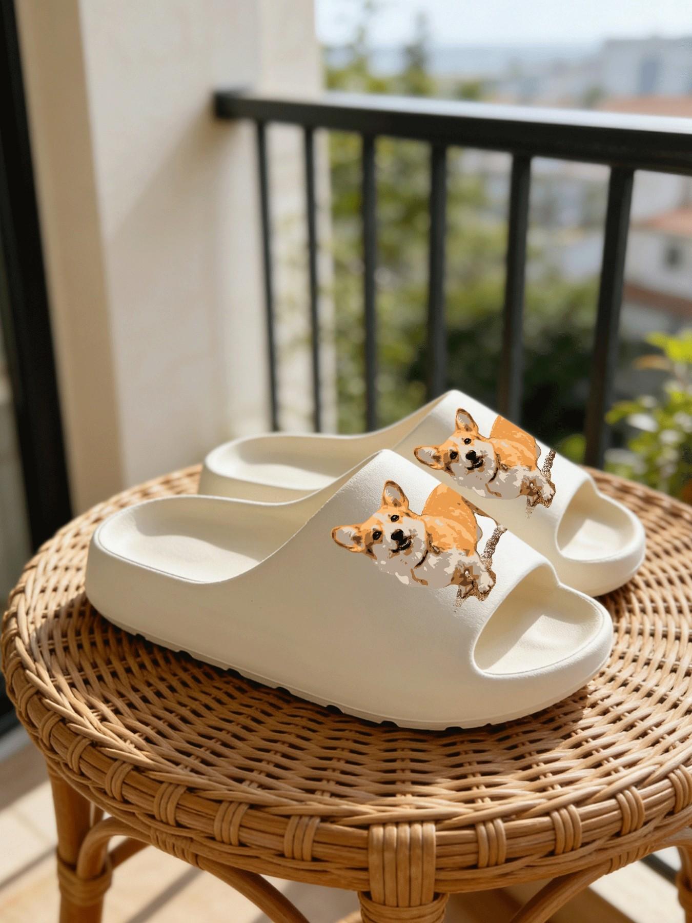 Corgi Dog Thick-Soled Slippers, Cute Healing Style Cloud Cushion Non-Slip Slides, Casual Indoor & Outdoor Couple Sandals