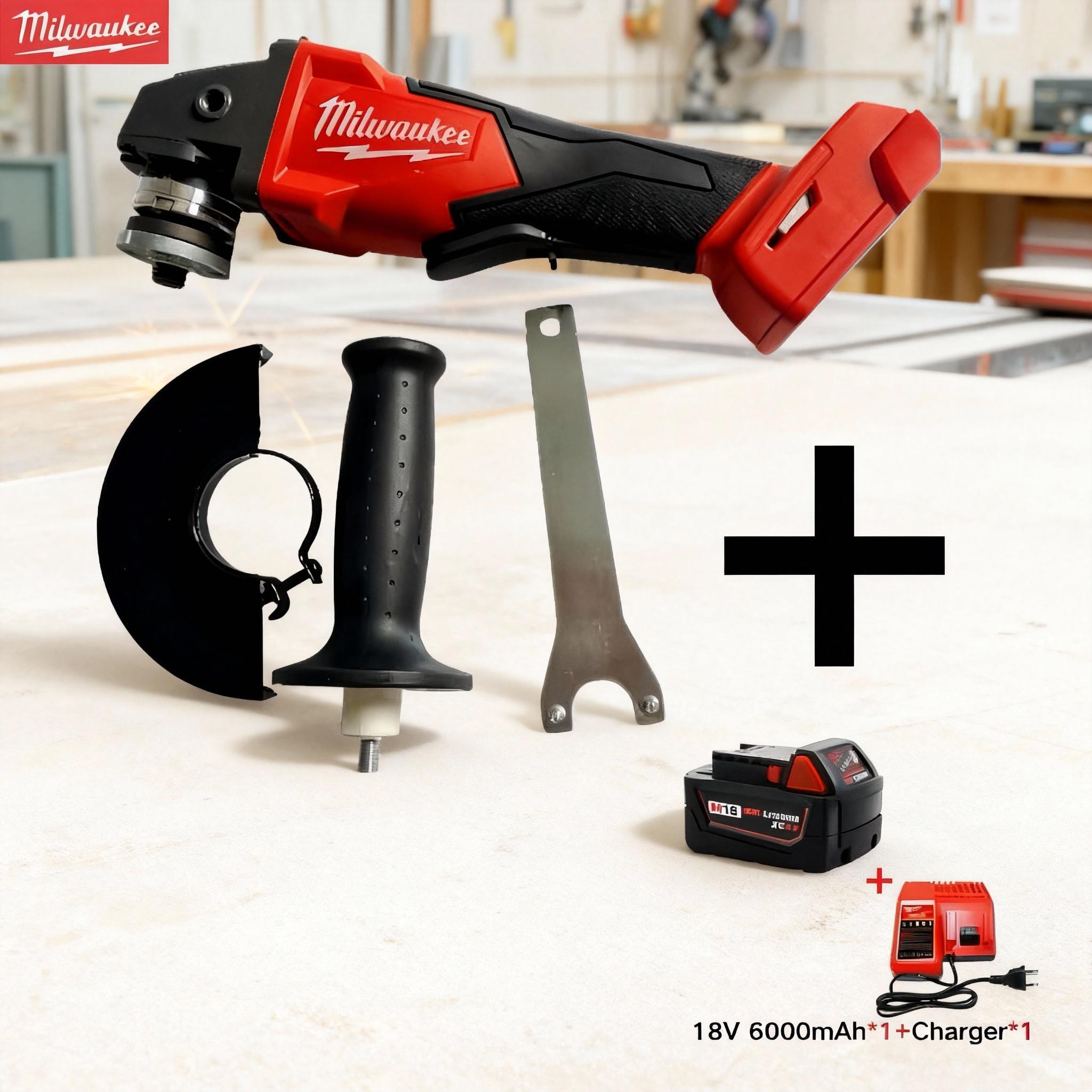 Milwaukee M18 125mm Power Brushless  Angle grinder Electric Cordless Polishing 4 Gears Variable Speed Cutting Power Tools car home cut machine