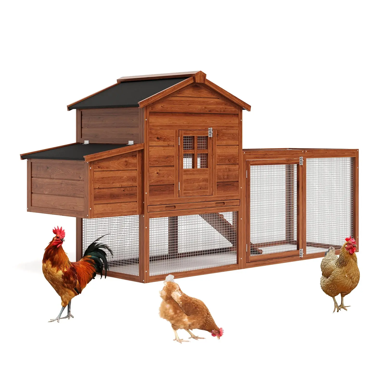 Wooden Large Chicken Coop for 4-6 Chickens, Outdoor Poultry Shelter with Nesting Box, Ramp, Easy Clean Slide-Out Tray & Weatherproof Design for Backyard Use, Chicken Nesting Box