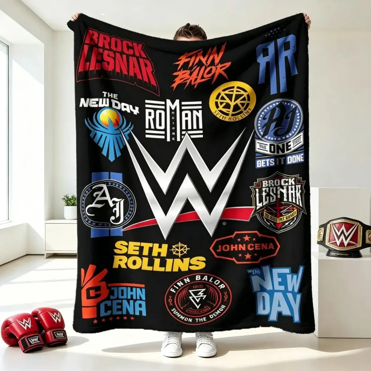 WWE Theme Flannel Blanket, Wrestling Graphic Plush Throw, Super Soft Cozy Blanket, Lightweight Sofa Bed Travel Blanket, Wrestling Fan Gift & Home Decor