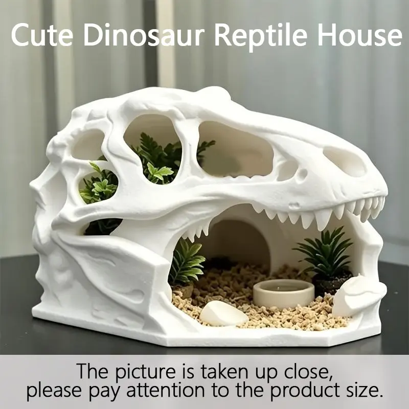 Realistic Tyrannosaurus Skull Reptile Hideout, Safe Shelter for Geckos, Lizards, Snakes, Frogs, Waterproof, Durable, Eco-Friendly Design