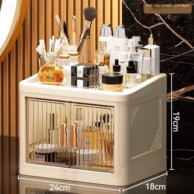 Transparent Foldable Cosmetic Storage Box, Multi-Layer Dual Door Desktop Dustproof Skincare Organizer, Desk Makeup Container, Makeup Tool Organizer, Beauty Organizer, Organizing Tool, Storage Organizer, Dustproof Makeup Organiser