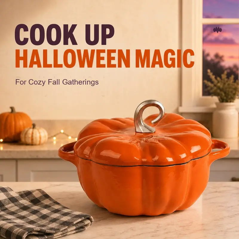 Pumpkin Cast Iron Dutch Oven, 2qt Enamel Cast Iron Cooking Pot with Lid | Pumpkin-Shaped Cocotte, Soup Pot - Serves 1-3, Christmas Halloween Thanksgiving Decor Gift, for Various Stoves