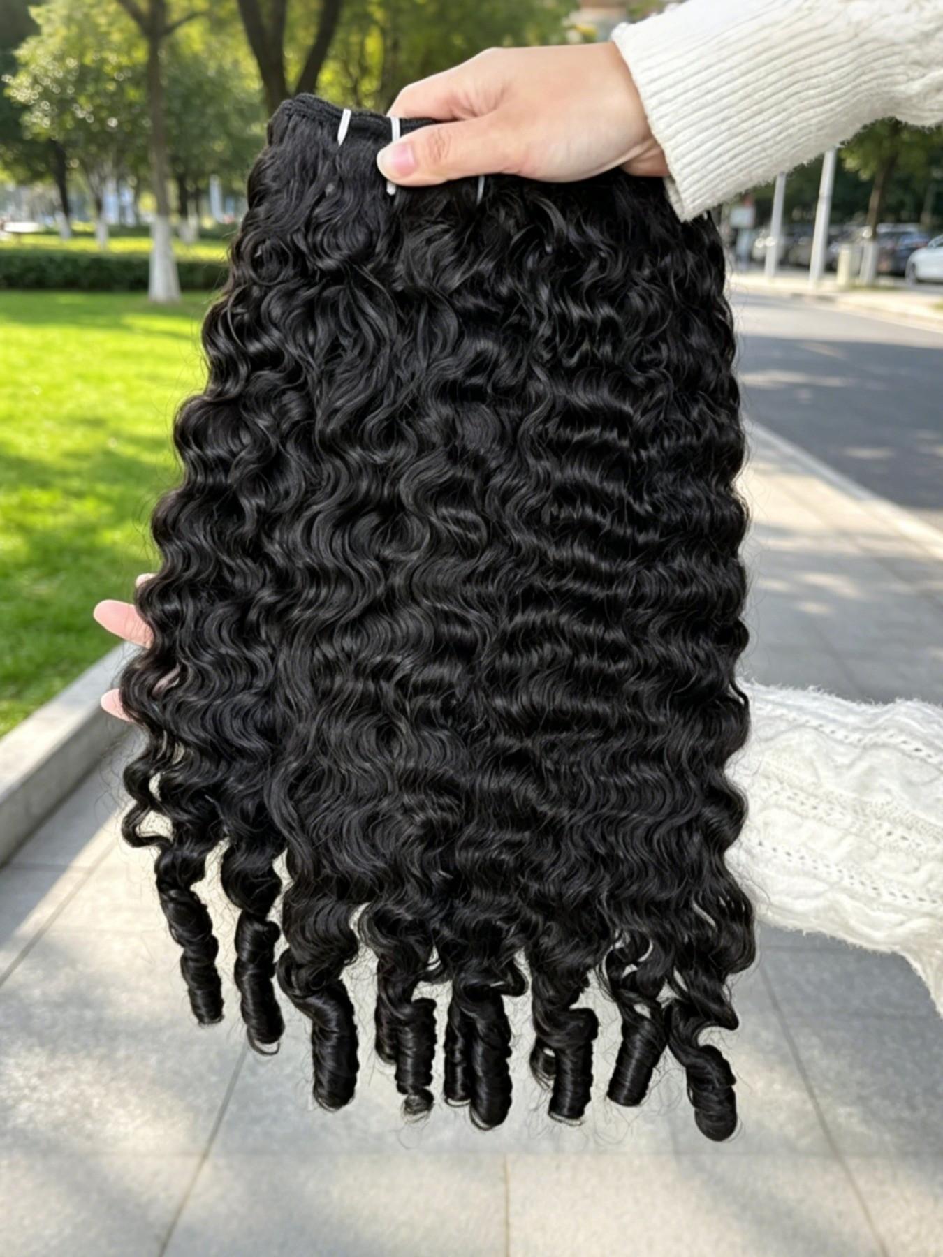 30 Inch Natural Black Burmese Curly Human Hair Bundles Brazilian Virgin Remy Double Weft 3/4 Bundles For Whole Head Raw Hair Quick Weave Water Wave With Spiral Curly End Real Hair Extensions