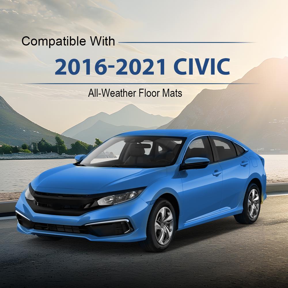 CROSSDESIGN Floor Mats Fit For 16-21 Honda Civic Sedan & Hatchback Coupe Liners All-Weather Protection Anti-Slip