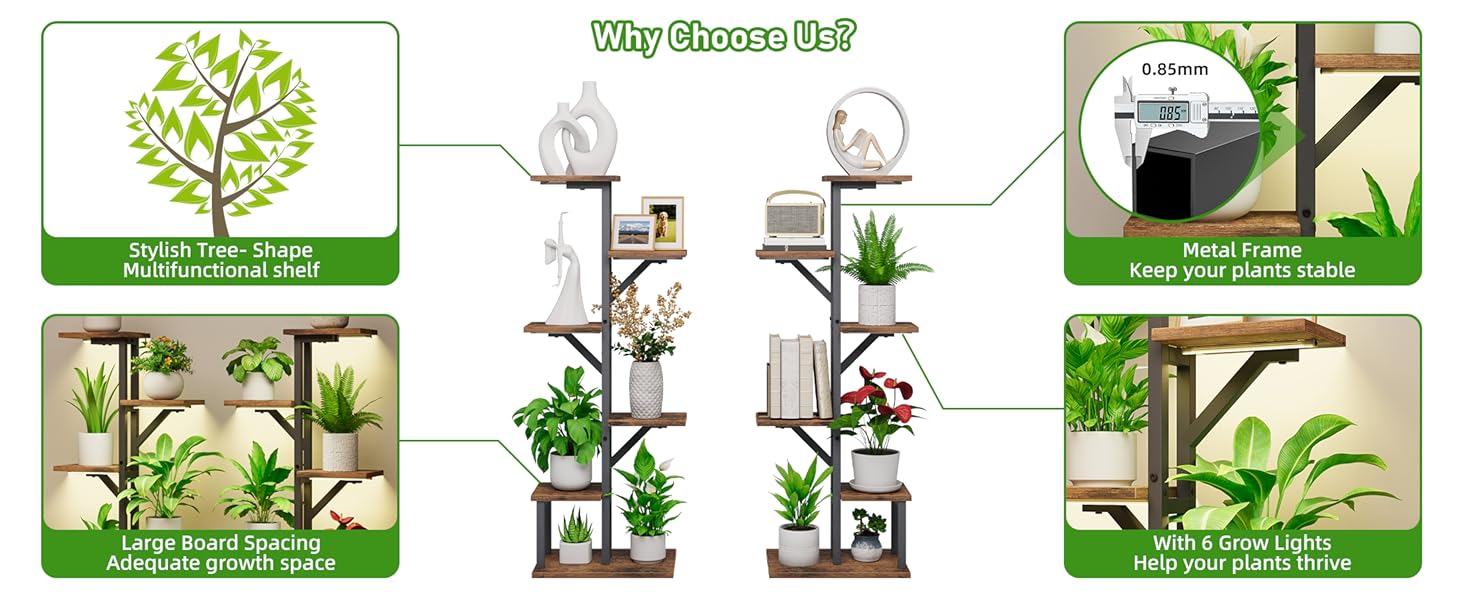 2 Pack Plant Stand with Grow Lights , 5 Tiered Corner Shelves, 45" Rack Display for Pots Multiple, Flower Holder for Living Room Patio Balcony Décor