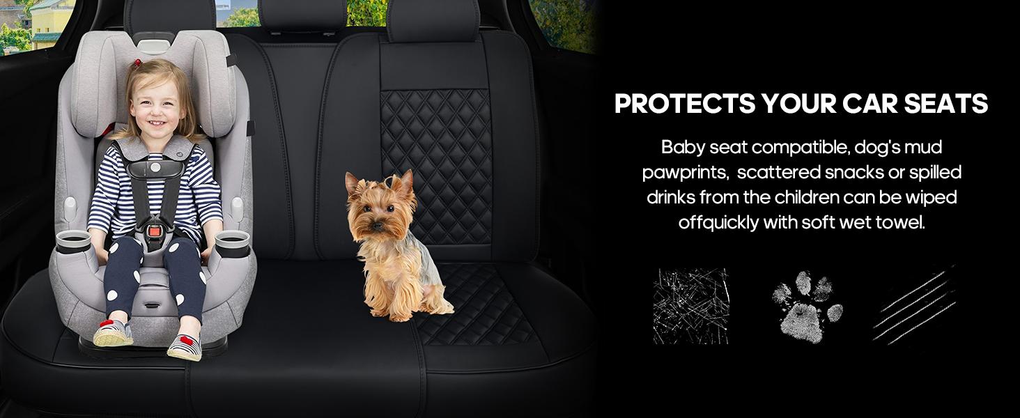 Leather Seat Covers Set (5-Piece), Full Set Car Seat Covers, Black Car Seat Cover, Front and Back Seat Covers, Waterproof Car Seat Cushion,  Seat Covers with Protective Fit for Most Vehicles