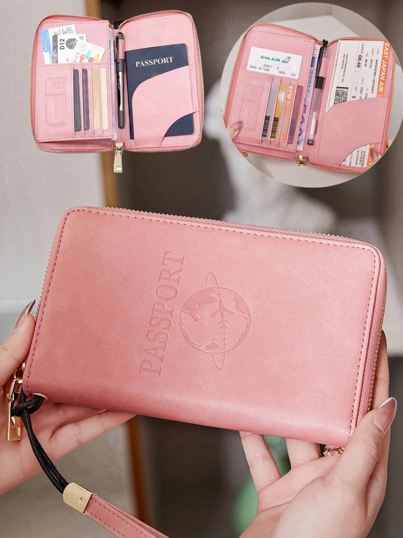 Solid Color Passport Bag, Passport Holders, RFID Anti-Theft Brush, Multifunctional Passport Storage Bag, Can Hold Cards, Banknotes, Airline Tickets, With Wrist Strap, Suitable For Men And Women, Travel, Going Abroad, Business Travel